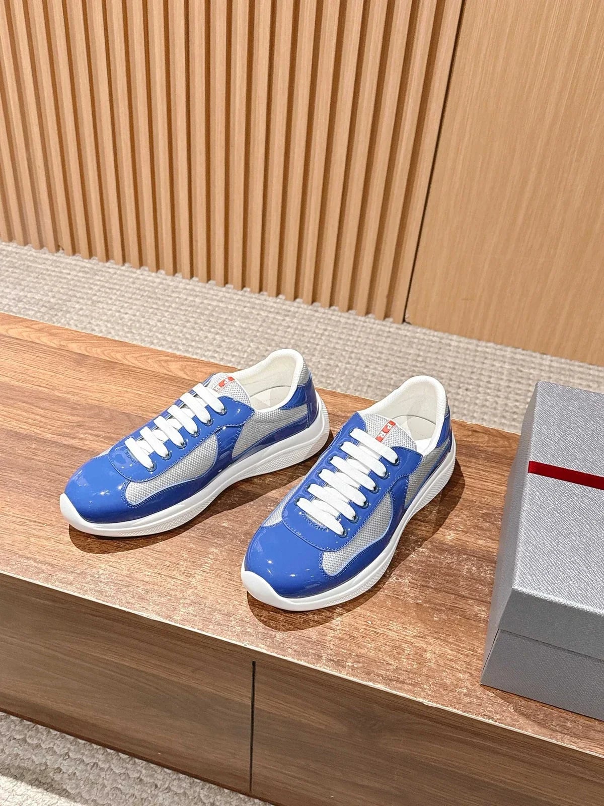 Prada America's Cup Sneakers — Blue / White — three-quarter