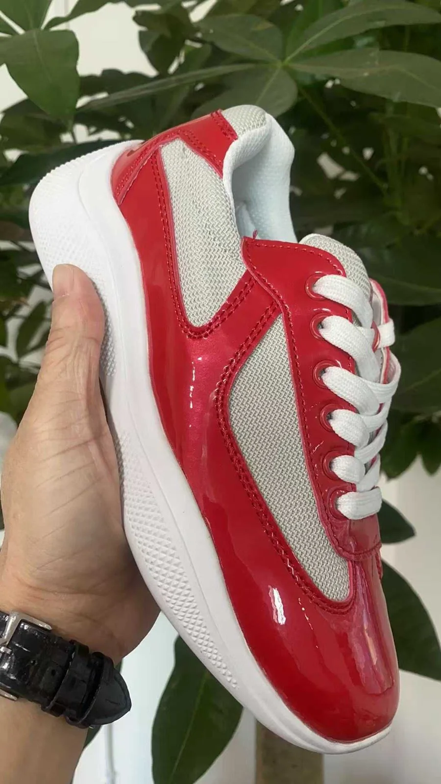 Prada America's Cup Sneakers — Red / White — supplied view