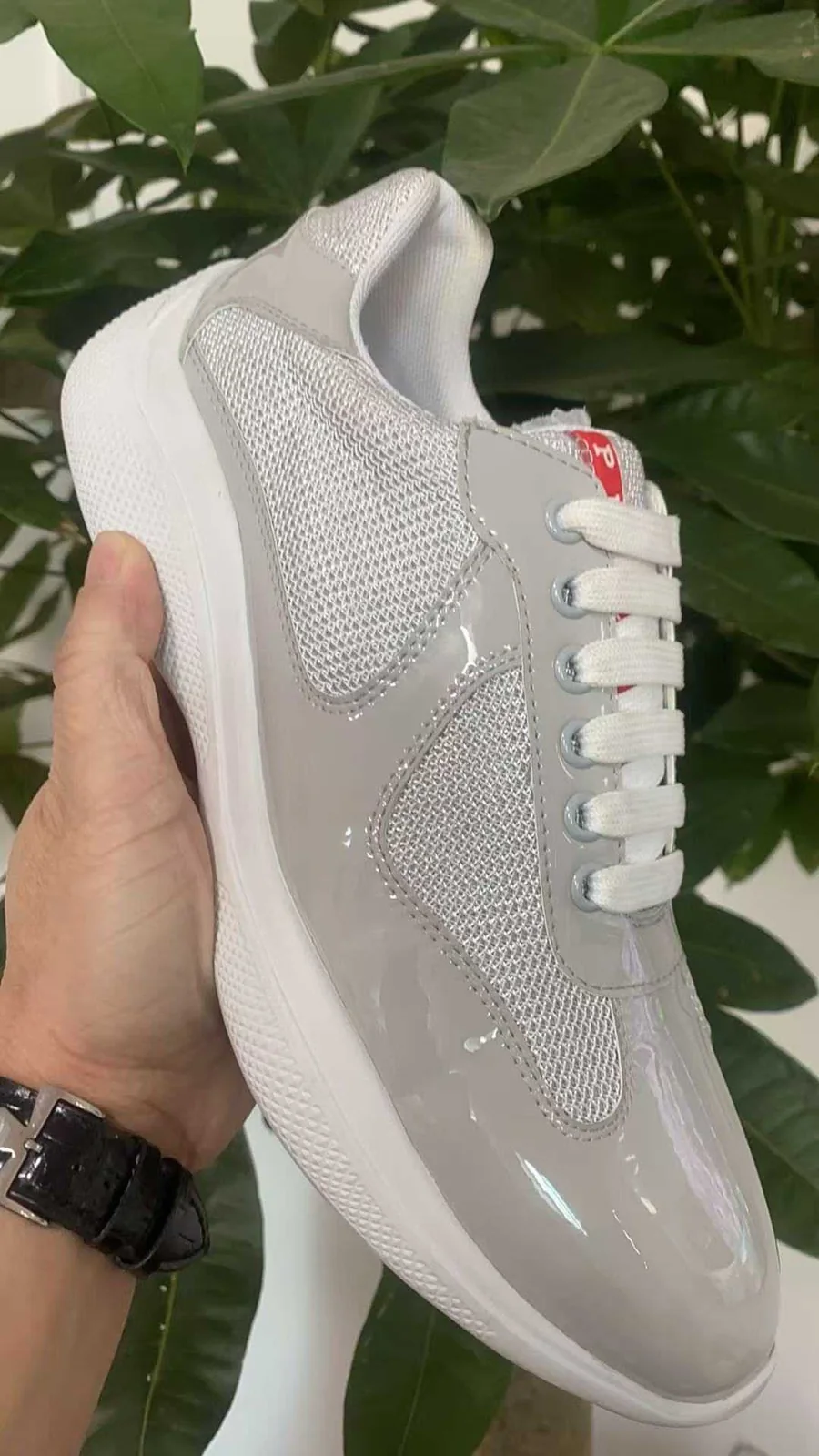 Prada America's Cup Sneakers — Silver / White — supplied view