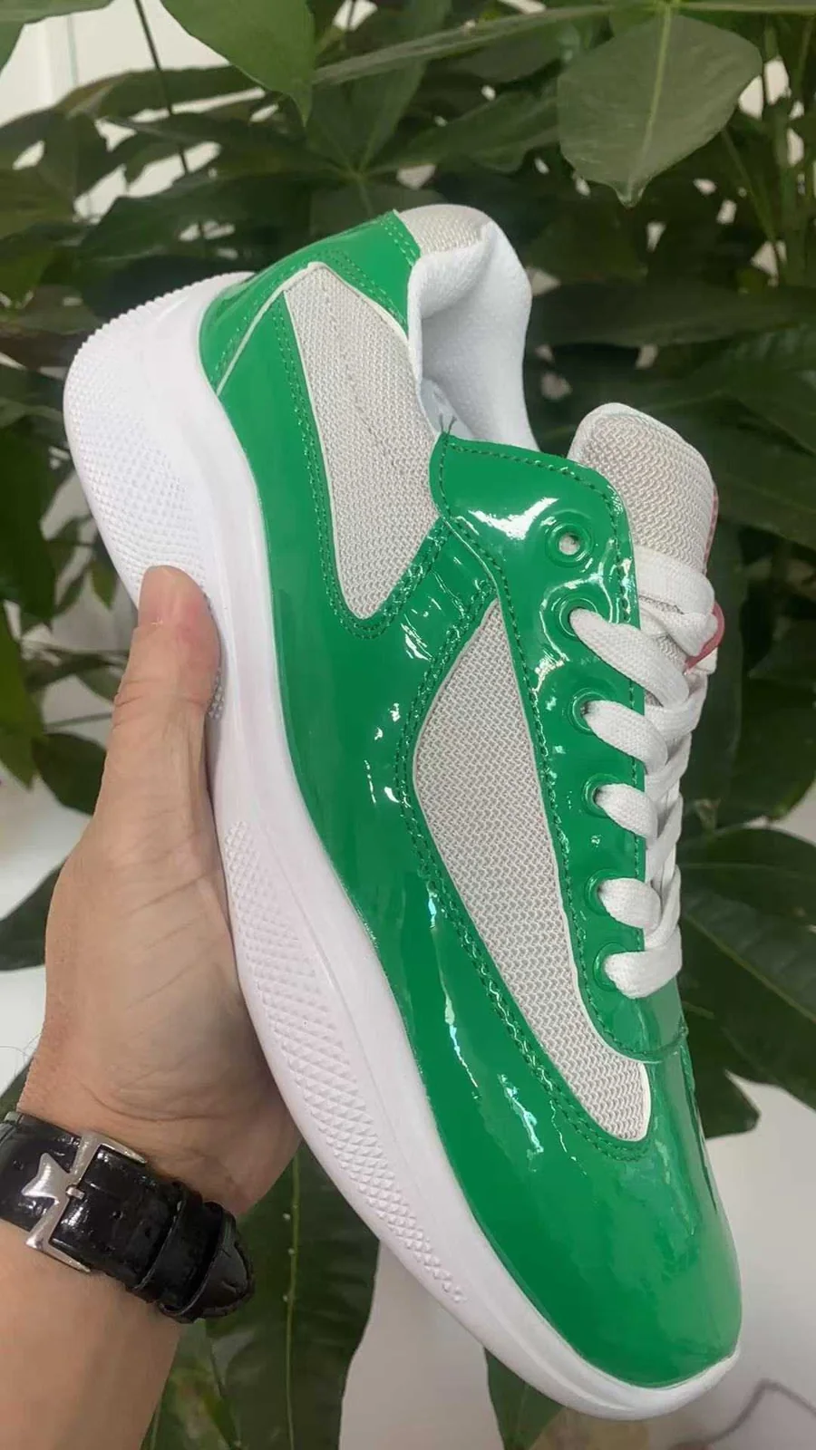 Prada America's Cup Sneakers — Green / White — supplied view