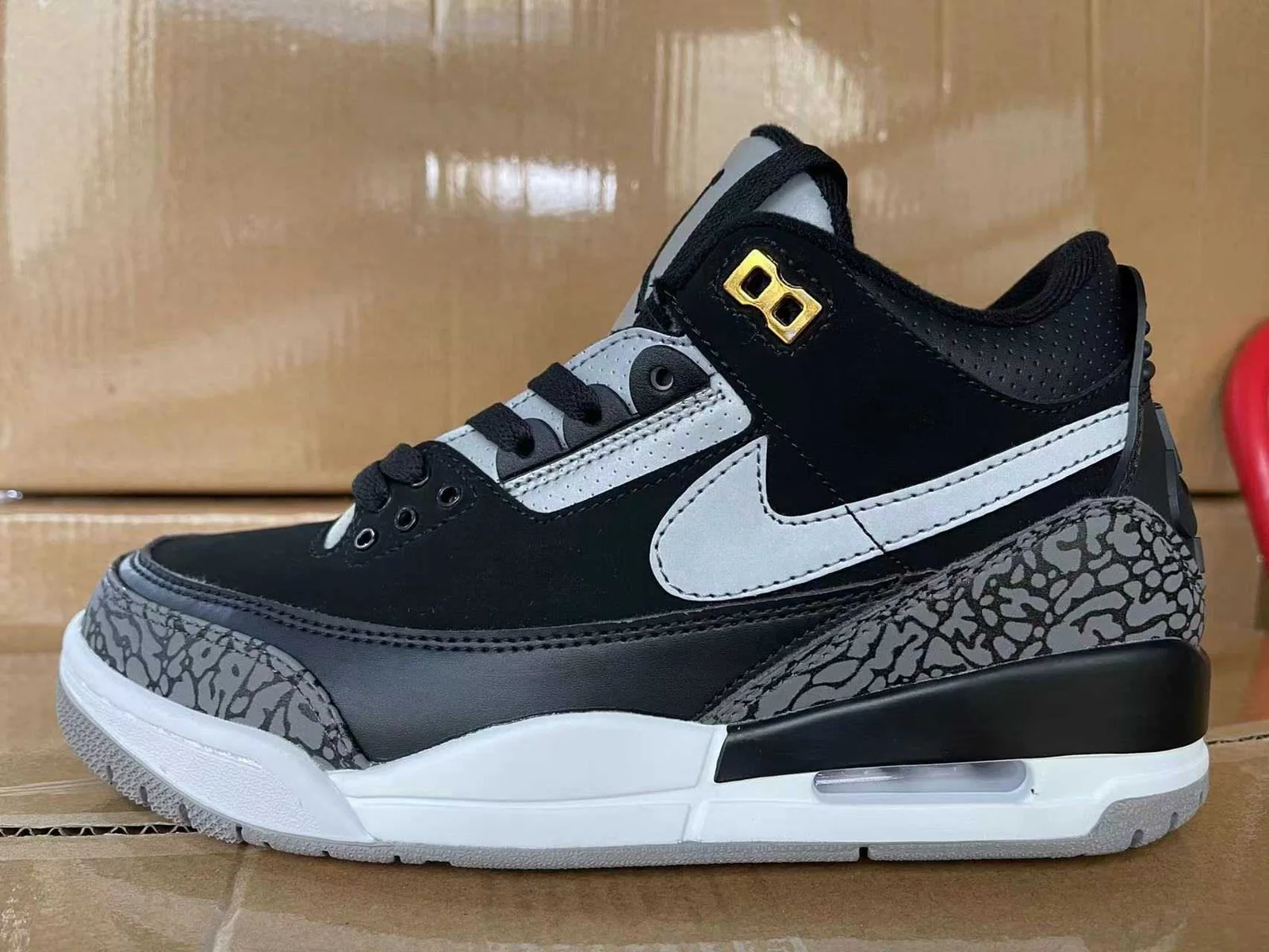 Air Jordan 3 Tinker — Black / Silver — supplied view